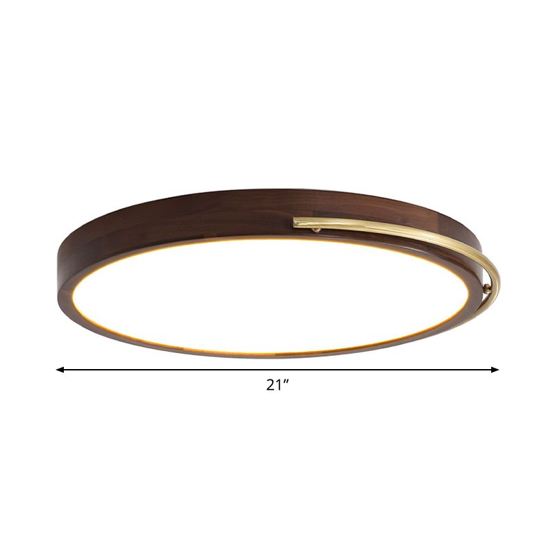 Brown Round Flush Mount Lamp Minimalism LED Wood Ceiling Lighting Fixture for Bedroom, 13"/17"/21" Wide