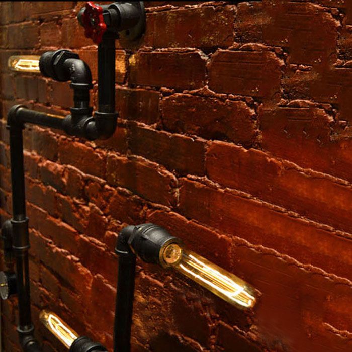 4 Bulbs Piping Wall Mount Light Farmhouse Black Finish Metal Sconce Lighting with Bare Bulb and Gauge