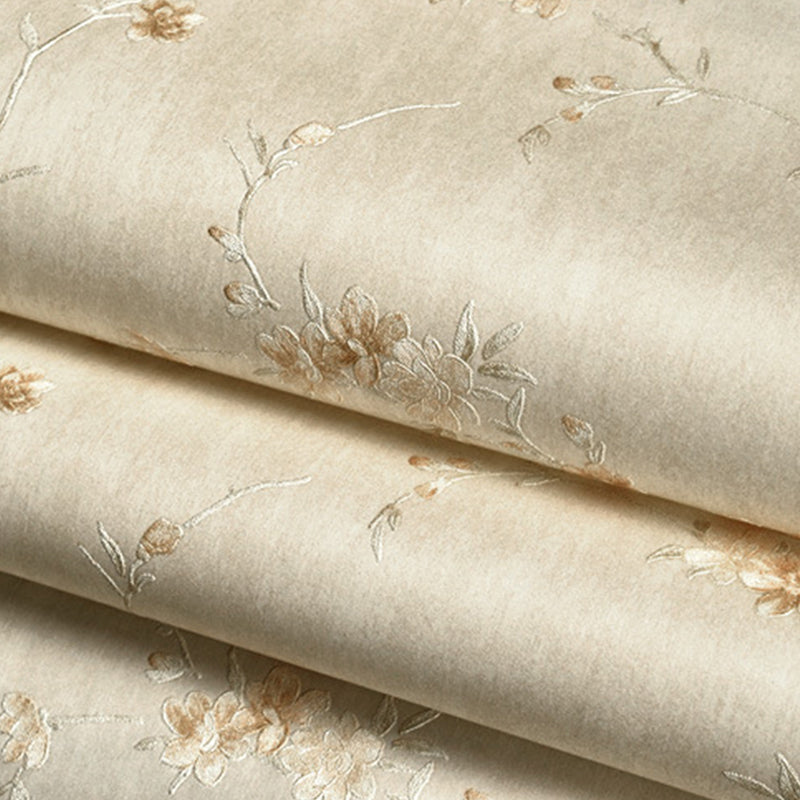 Rust Pastel Color Vinyl Wallpaper Embroidery Plum Blossom Unpasted Wall Decor for Accent Wall