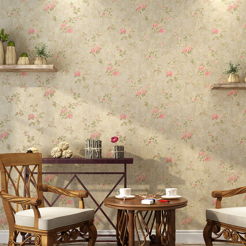 Embossed Vinyl Wall Art Countryside Non-Pasted Wallpaper with Peony Pattern for Dining Room