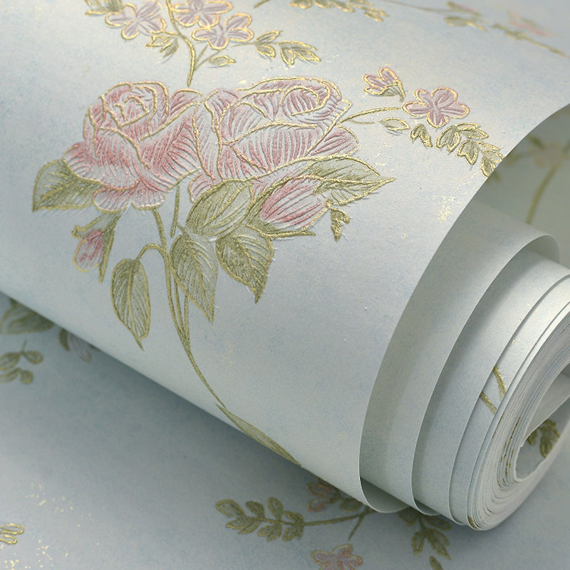 Embossed Vinyl Wall Art Countryside Non-Pasted Wallpaper with Peony Pattern for Dining Room