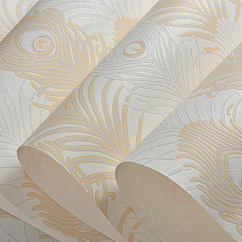 Non-Pasted Vinyl Wallpaper Peacock Feather Living Room Wall Decoration in Light Color