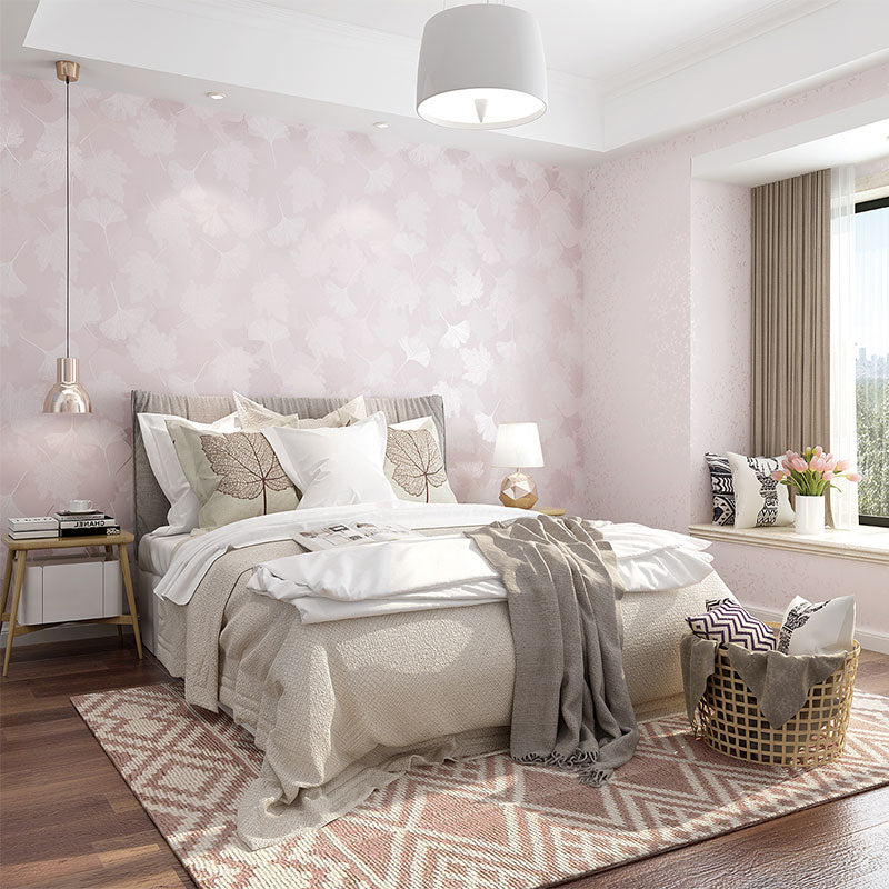 Plants Soft Color Wallpaper Ginkgo Leaf Moisture-Resistant Wall Art for Kids Bedroom