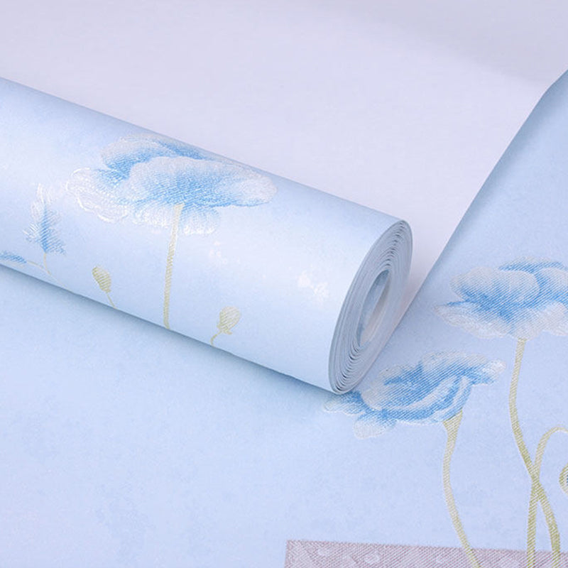 Unpasted Non-Woven Wallpaper Floweret Teens Bedroom Wall Decor in Pastel Color, 54.2-sq ft