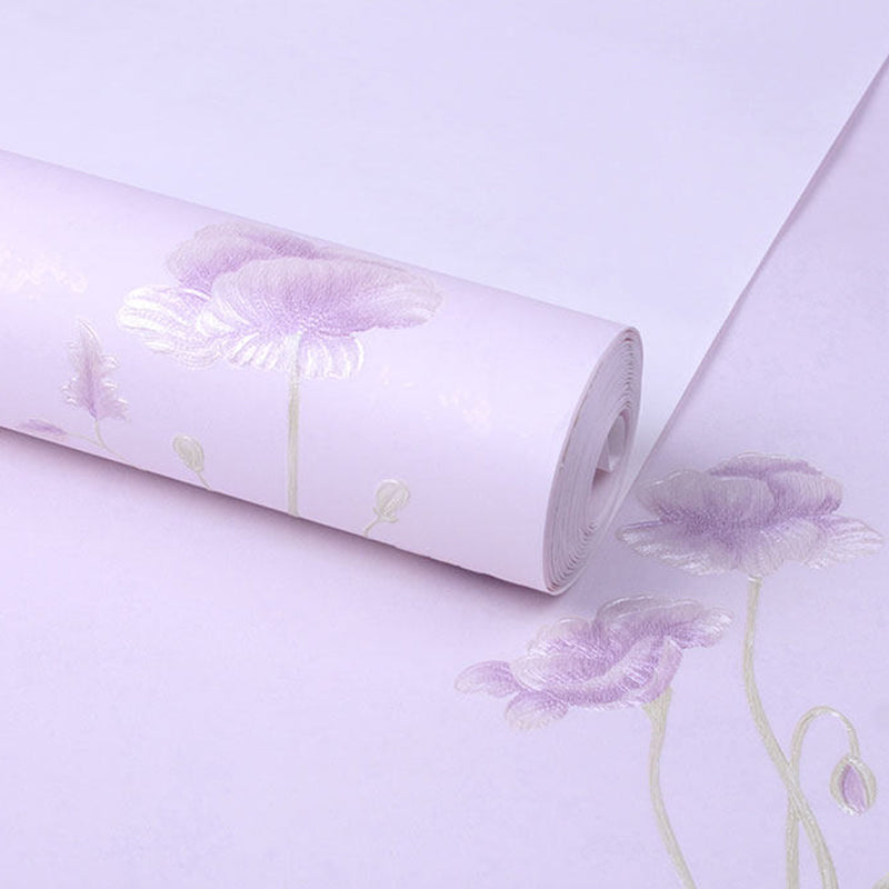Unpasted Non-Woven Wallpaper Floweret Teens Bedroom Wall Decor in Pastel Color, 54.2-sq ft