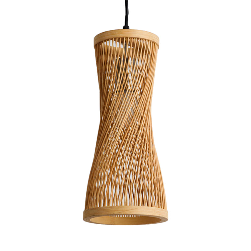 Bambuszylinder hängende Lampe Chic Modern Hanging Anhängervorstellung in Beige für Esszimmer