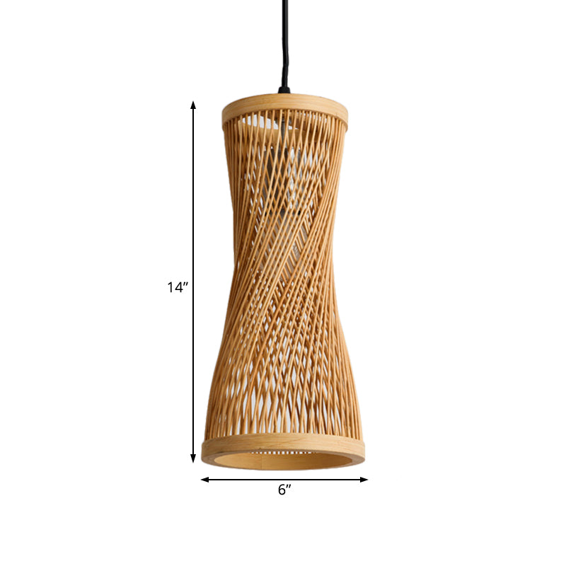 Bambuszylinder hängende Lampe Chic Modern Hanging Anhängervorstellung in Beige für Esszimmer