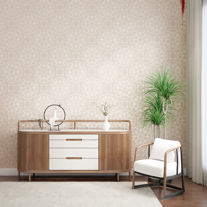Embossed Moisture Resistant Wallpaper Vintage Circles Pattern Wall Art for Living Room