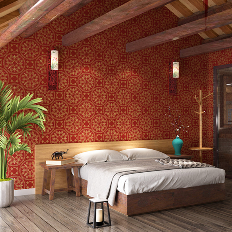 Embossed Moisture Resistant Wallpaper Vintage Circles Pattern Wall Art for Living Room