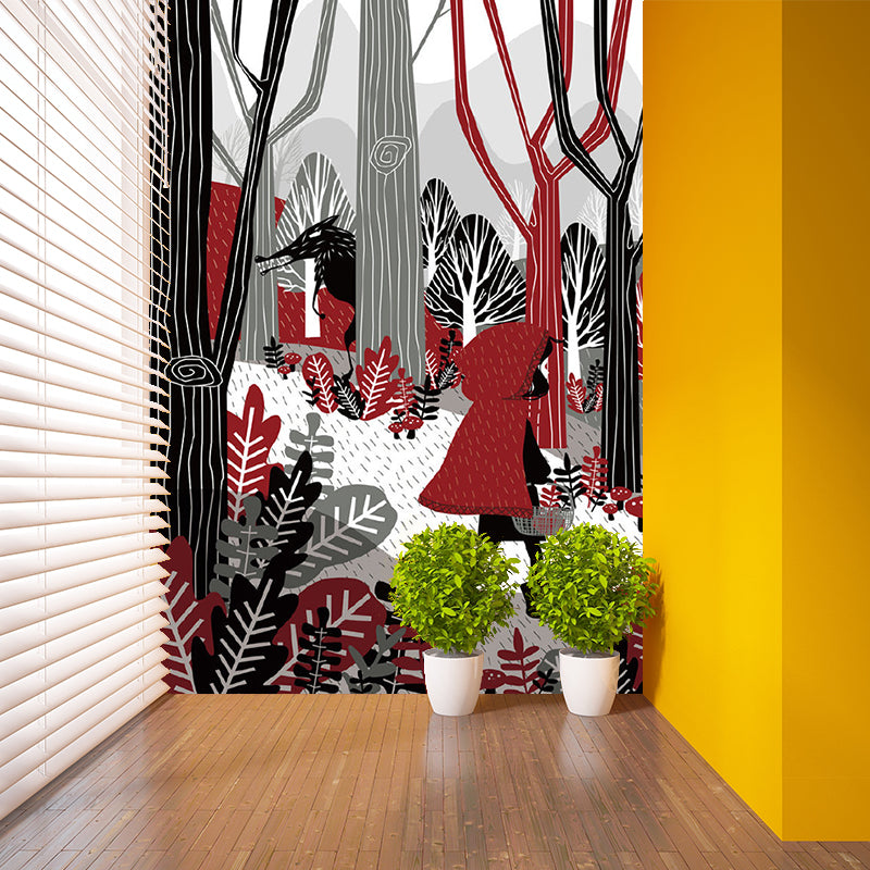 Non-Woven Waterproof Murals Childrens Art Little Red Riding Hood Fable Wall Decor