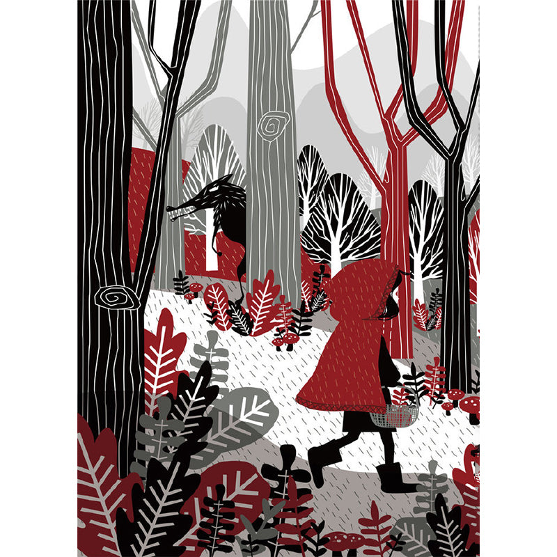 Non-Woven Waterproof Murals Childrens Art Little Red Riding Hood Fable Wall Decor