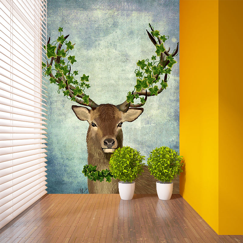 Brown Deer with Garland Mural Stain-Resistant Wall Decor for Home Gallery, Custom-Print