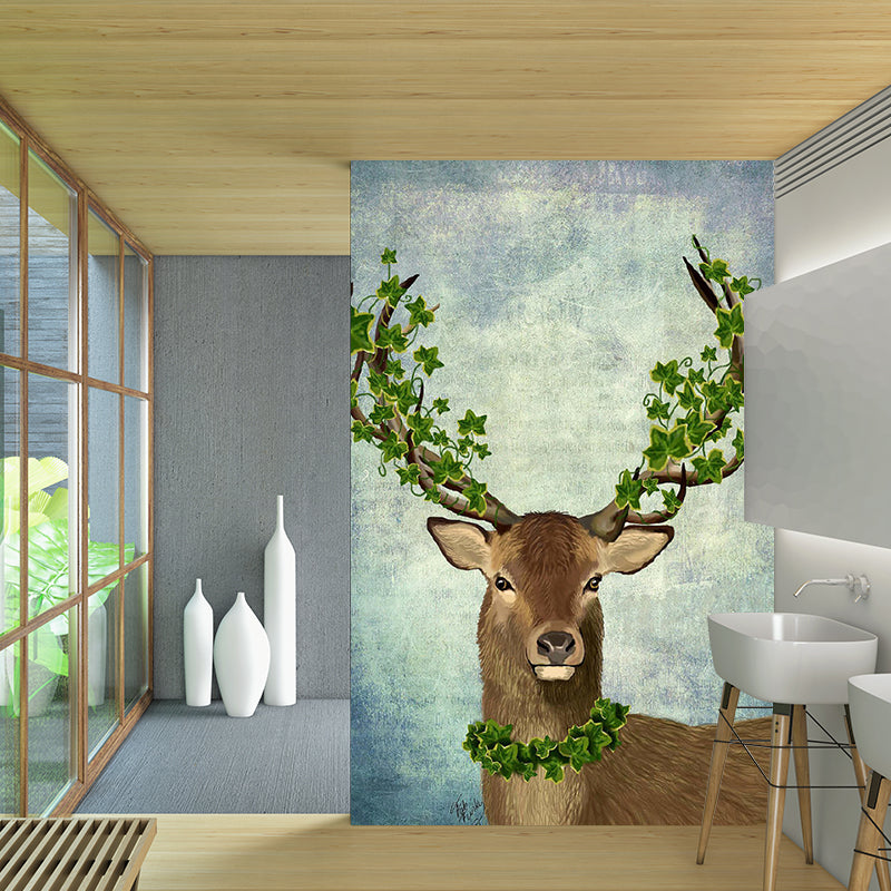 Brown Deer with Garland Mural Stain-Resistant Wall Decor for Home Gallery, Custom-Print
