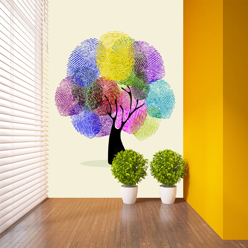 Creative Finger Print Tree Murals Blue-Purple-Yellow Water Resistant Wall Covering for Home