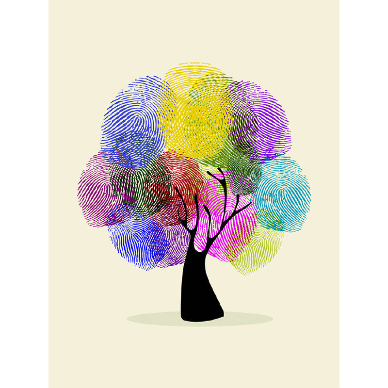 Creative Finger Print Tree Murals Blue-Purple-Yellow Water Resistant Wall Covering for Home