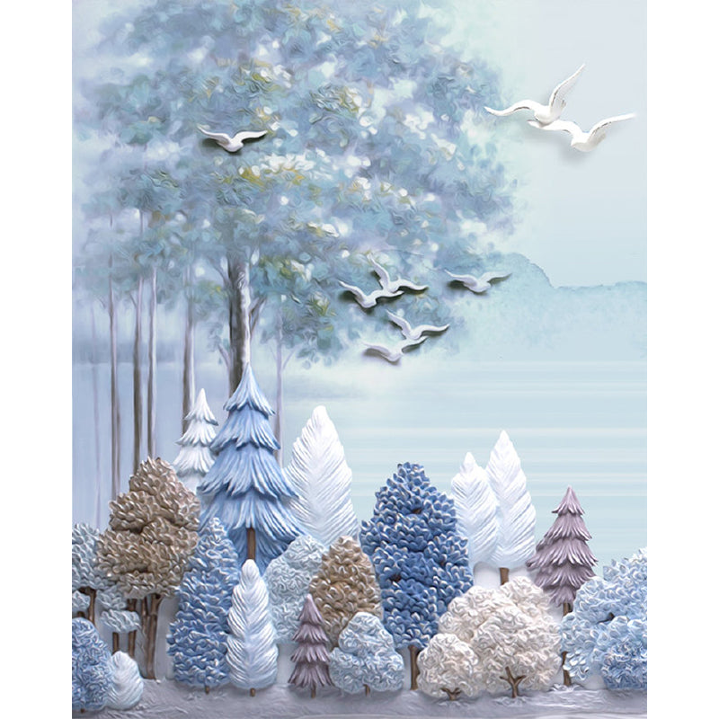 Modern Style Tree Mural Decal Blue-Brown Living Room Wall Art, Custom Size Available