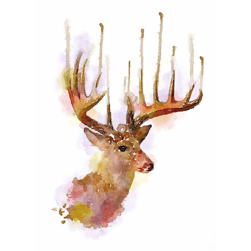 Watercolor Deer Head Mural Wallpaper Art Deco Stain Resistant Bedroom Wall Covering, Custom Made