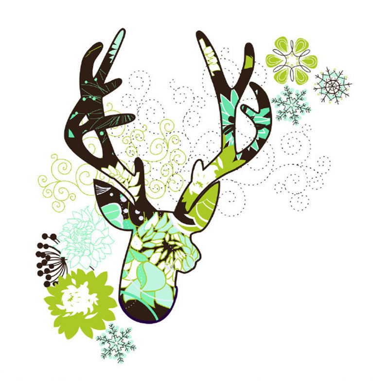 Green Stag Head Wall Mural Decal Aesthetics Waterproof Bedroom Wall Decor, Custom Printed