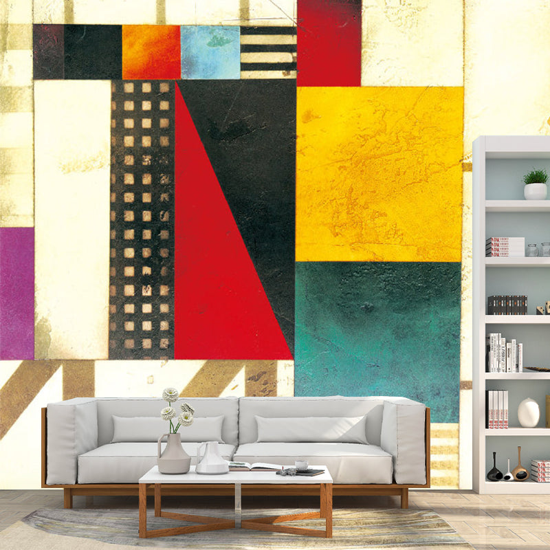 Mid Century Geometric Mural Decal Red-Yellow-Green Dining Room Wall Covering, Custom-Made
