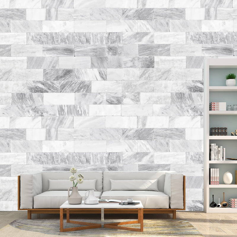 Mosaic Brick Wallpaper Murals Contemporary Smooth Surface Wall Art in Grey and White