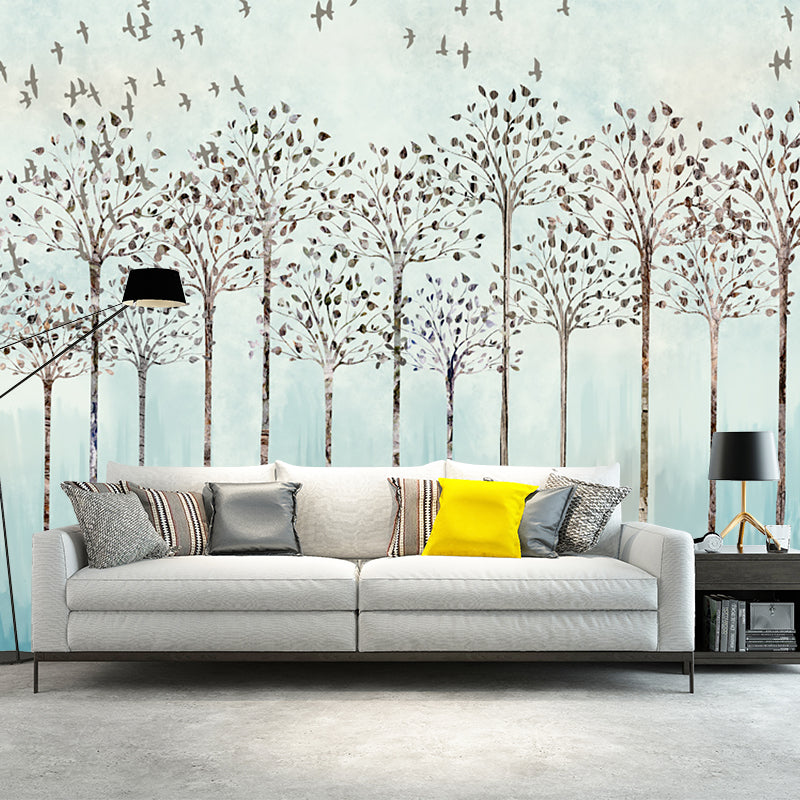 Tree in Line Drawing Mural Modern Waterproof Bedroom Wall Covering, Personalized Size