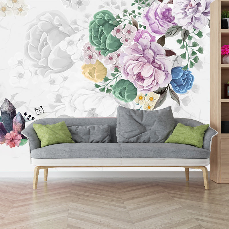Beautiful Peonies Wall Covering Murals for Living Room, Pink and Green, Custom Printed