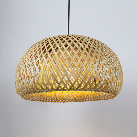 Hand Woven Hanging Light Countryside Rattan 7"/7.5" W 1 Bulb Beige Pendant Lamp with Dome Shade for Dining Room
