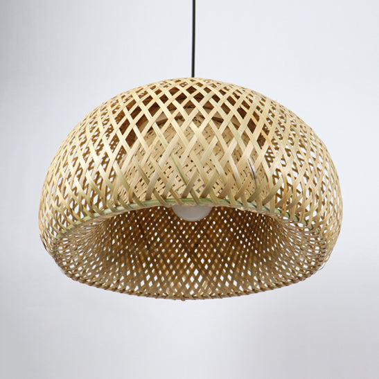 Hand Woven Hanging Light Countryside Rattan 7"/7.5" W 1 Bulb Beige Pendant Lamp with Dome Shade for Dining Room