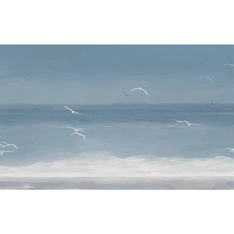 Tropical Gull Printed Mural Wallpaper Grey and Blue Sea Wall Covering for Accent Wall