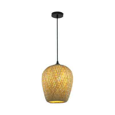Hand Woven Hanging Light Countryside Rattan 7"/7.5" W 1 Bulb Beige Pendant Lamp with Dome Shade for Dining Room