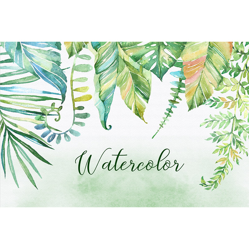 Whole Plants Wall Mural Decal Tropical Relaxing Watercolor Leaf Wall Art in Yellow-Green