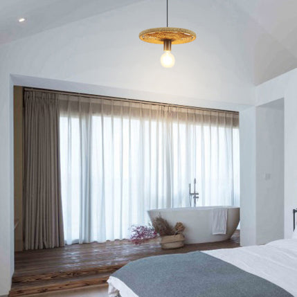 Lampada a sospensione a forma di rattan Stile modernismo 1 testa illuminazione sospesa beige con lampadina aperta
