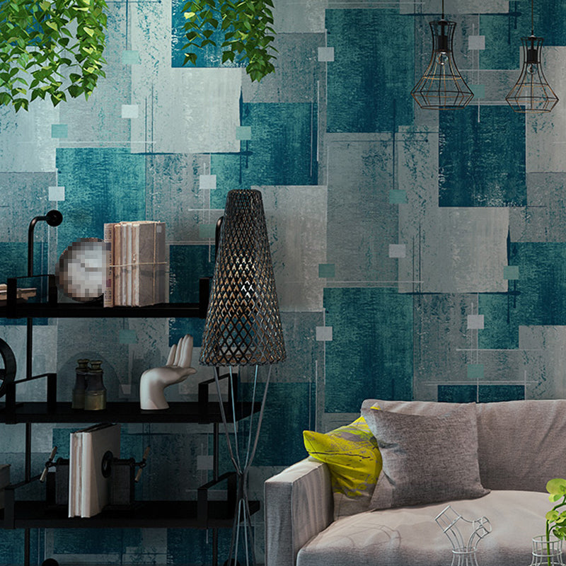 Dark Color Squares Wallpaper Abstract Industrial Moisture Resistant Wall Art for Living Room