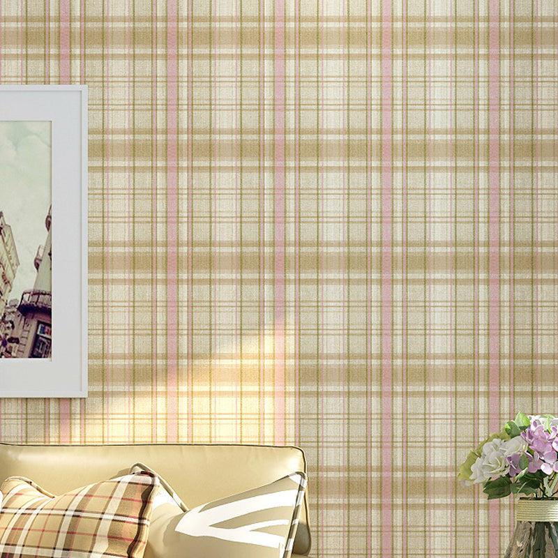 Scandinavisch Tartan-patroonbehang Vlies- en ongeplakte lichtkleurige wanddecoratie voor slaapkamer
