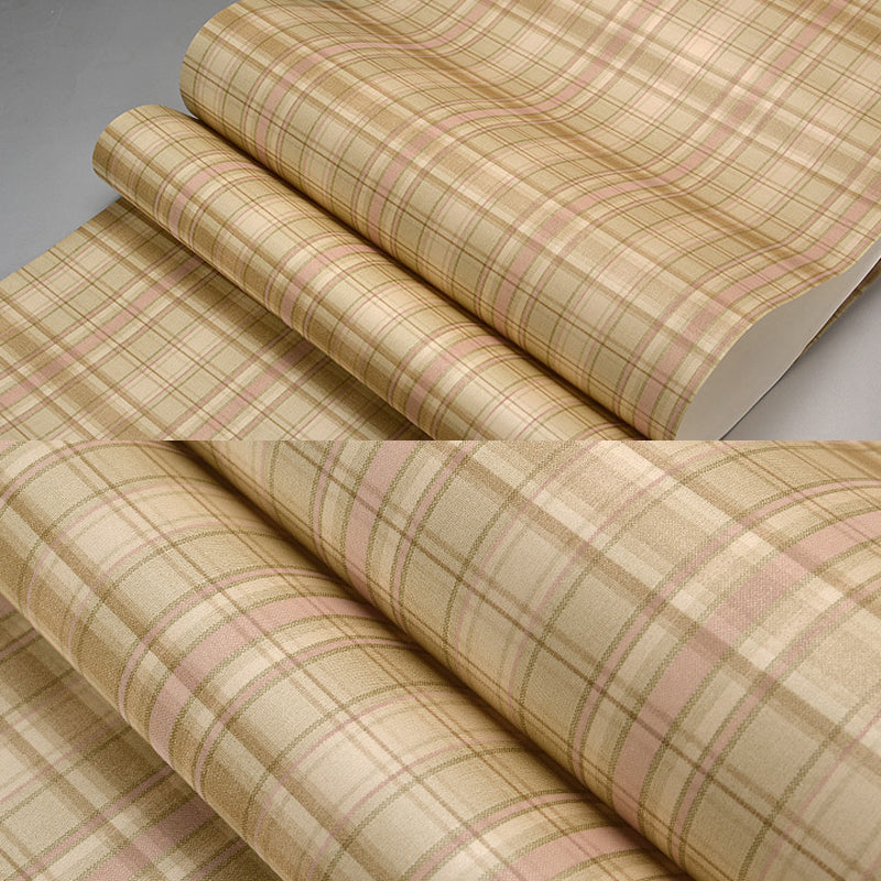 Nordic Tartan Pattern Wallpaper Non-Woven Unpasted Light-Color Wall Decoration for Bedroom
