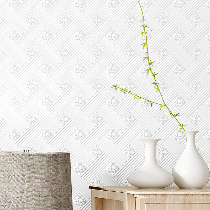 White Criss-Cross Patterned Wallpaper Waterproof Minimalist Dining Room Wall Decor