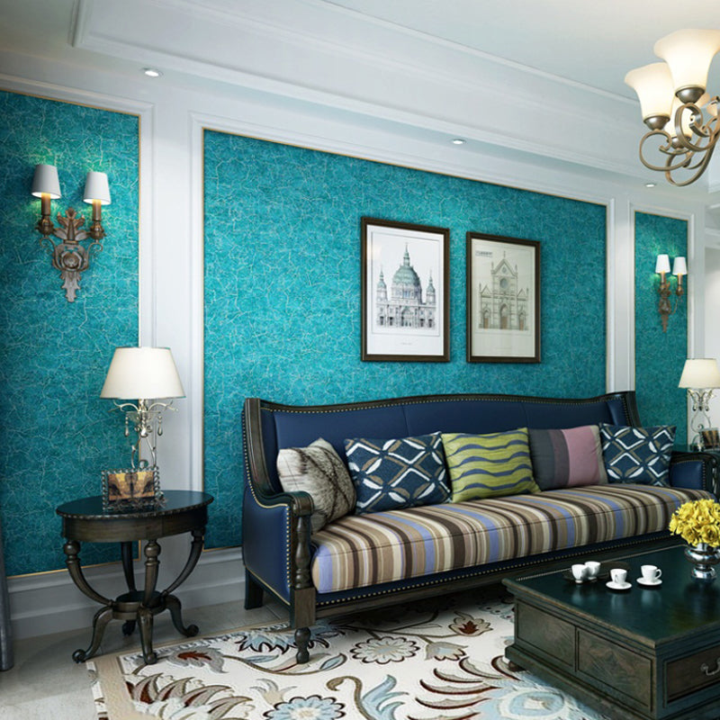 Antiqued Blue Crackle Look Wallpaper Water-Resistant Wall Decoration for Living Room