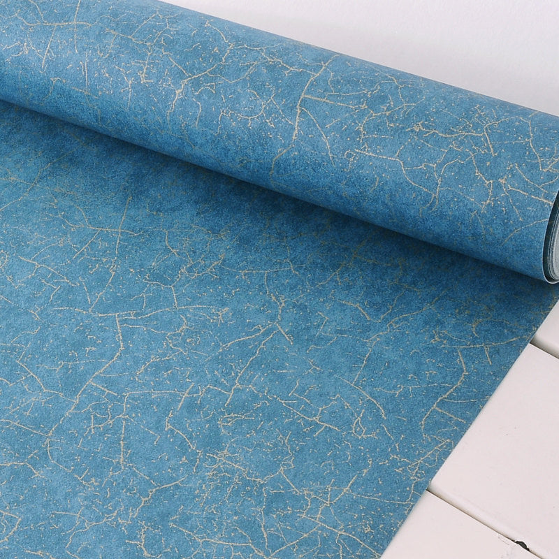 Antiqued Blue Crackle Look Wallpaper Water-Resistant Wall Decoration for Living Room
