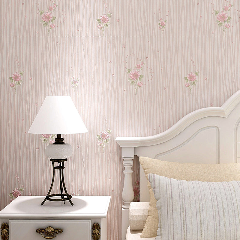 Pastel Color Flower Wallpaper Water-Resistant Country Bedroom Wall Art, Non-Pasted