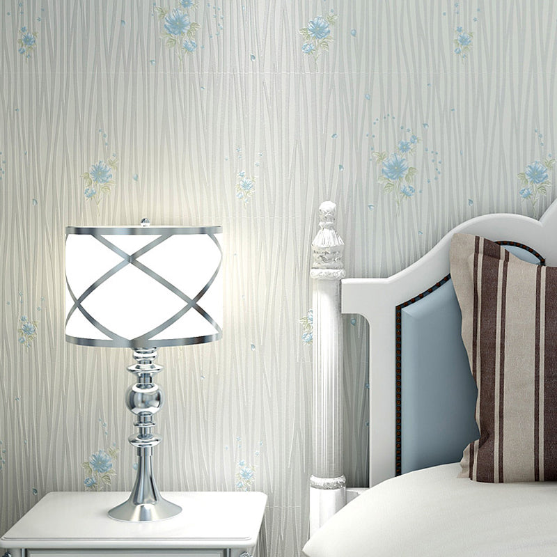 Pastel Color Flower Wallpaper Water-Resistant Country Bedroom Wall Art, Non-Pasted