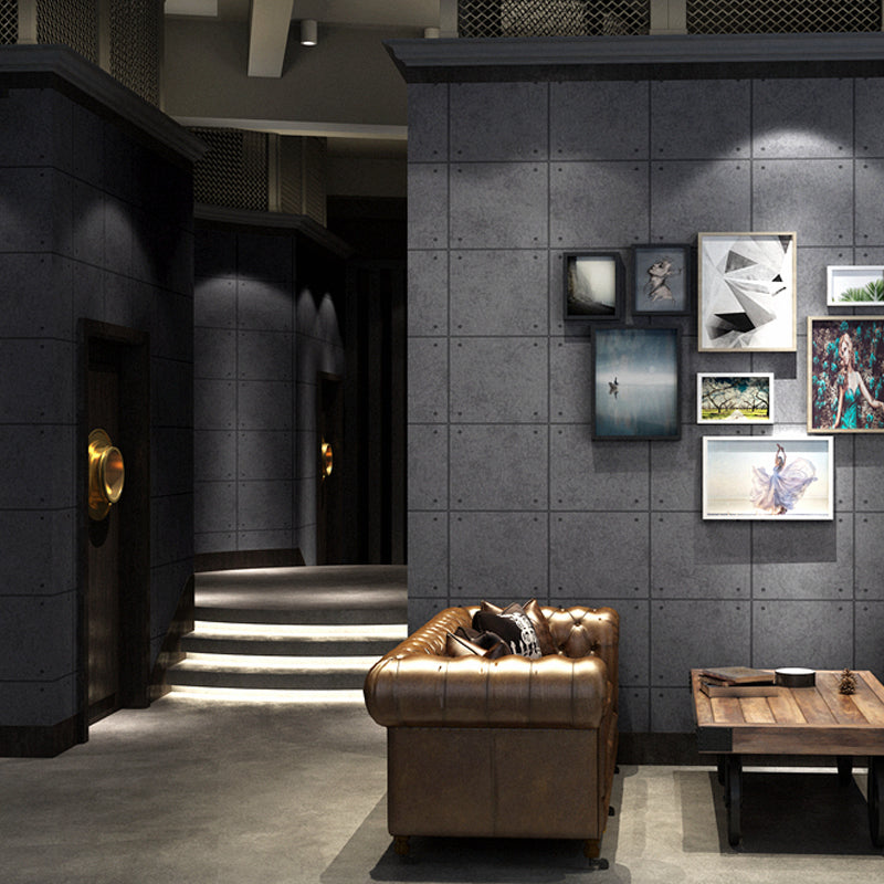 Stain-Resistant Check Wallpaper Vinyl Industrial Style Wall Covering for Restaurant