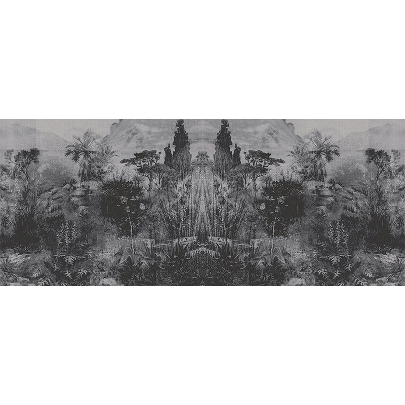 Tropical Plant Park Wallpaper Murals Grey-Black Living Room Wall Decor, Personalised Size
