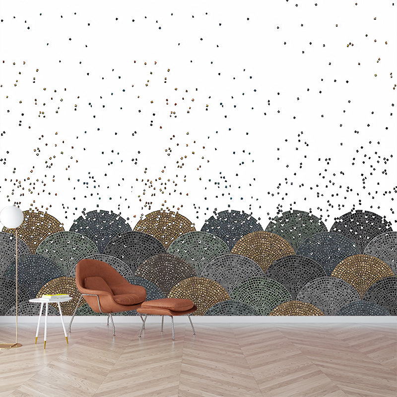 Nordic Dot and Semicircle Mural Wallpaper for Dining Room Full Size Wall Art in White