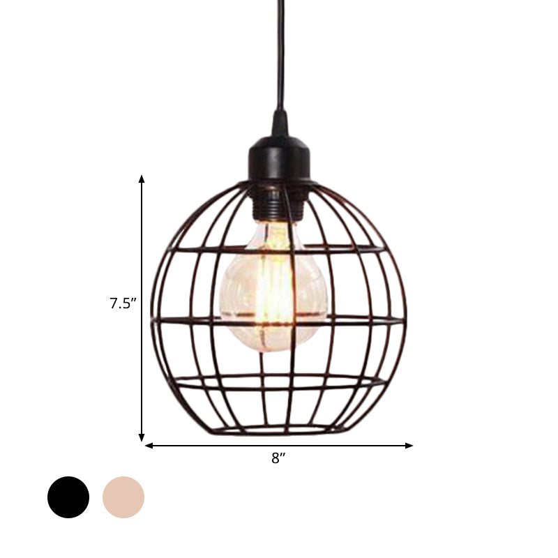 Retro Style Globe Ceiling Lamp 1 Head Metal Hanging Light Fixture with Wire Frame in Black/Copper