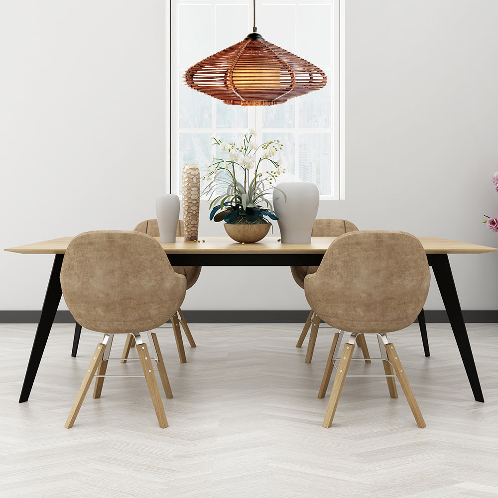 Hand-Woven Rattan Discus Hanging Light Asian Style 1 Head Pendant Lamp in Brown for Restaurant Dining Room