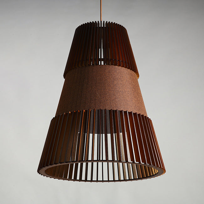 1 Light Restaurant Pendant Lighting with Conical Bamboo Shade Modernist Brown Hanging Ceiling Light