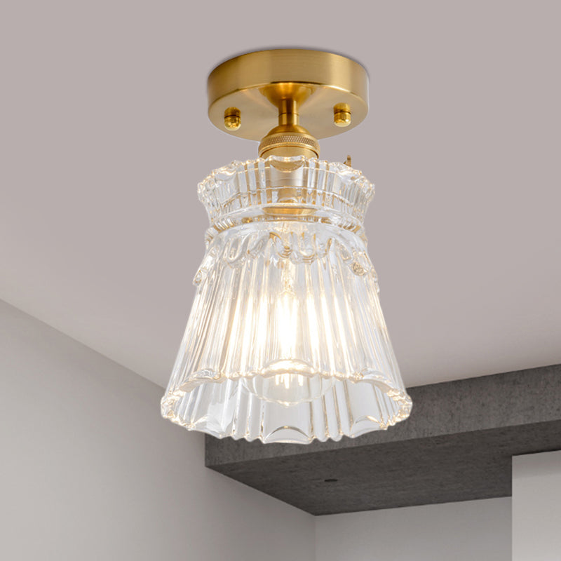 Cône/cylindre/cloche couloir semi-affleurant industriel verre texturé clair éclairage de plafond doré à lumière unique