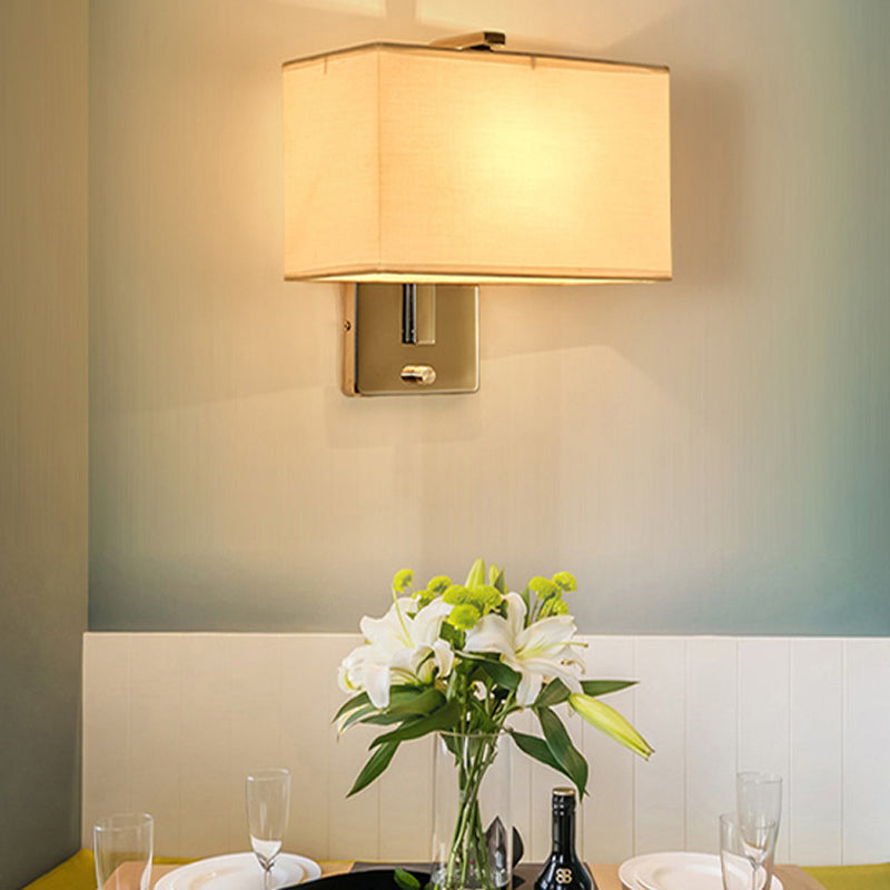 Contemporary Rectangle Wall Light Fixture Fabric LED Wall Sconce Lighting in Chrome for Living Room