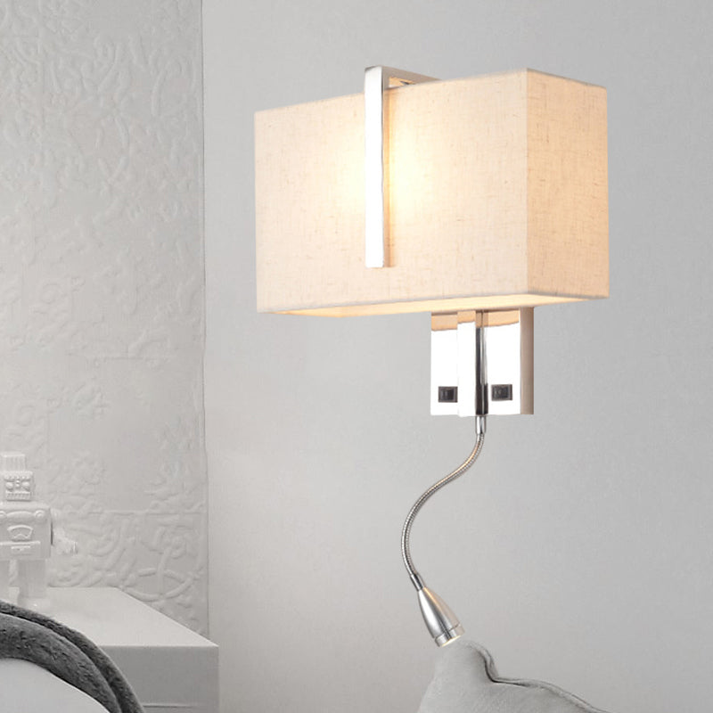 Contemporary Rectangle Wall Light Fixture Fabric LED Wall Sconce Lighting in Chrome for Living Room