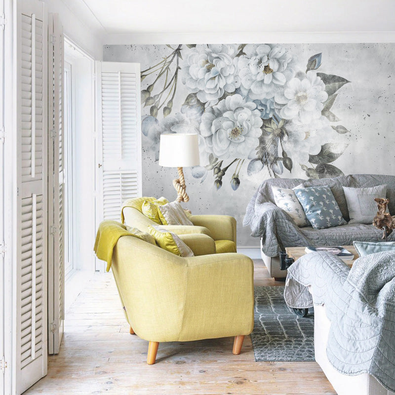 Elegant Flowering Peony Branch Murals Moisture Resistant Stylish Bedroom Wall Decor